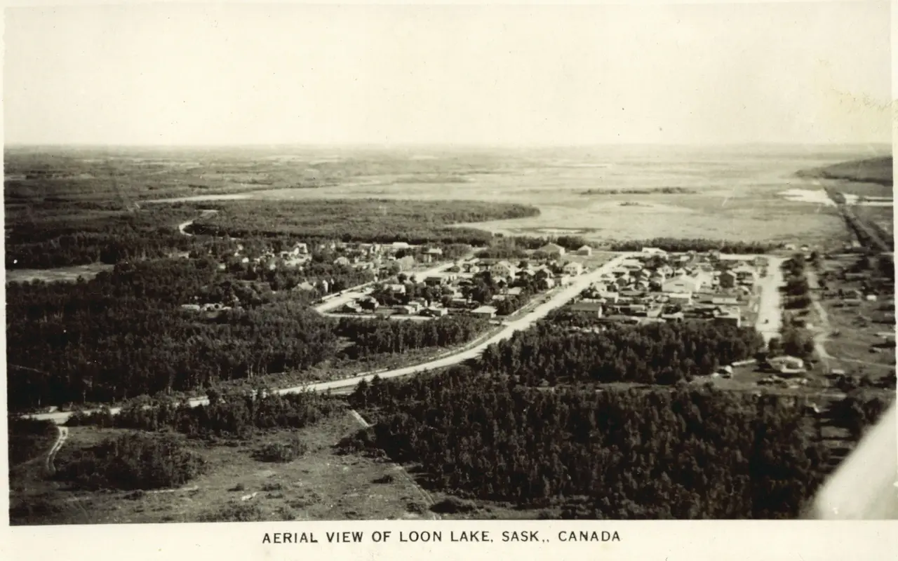 Aerial view of Loon Lake, about 1940s
